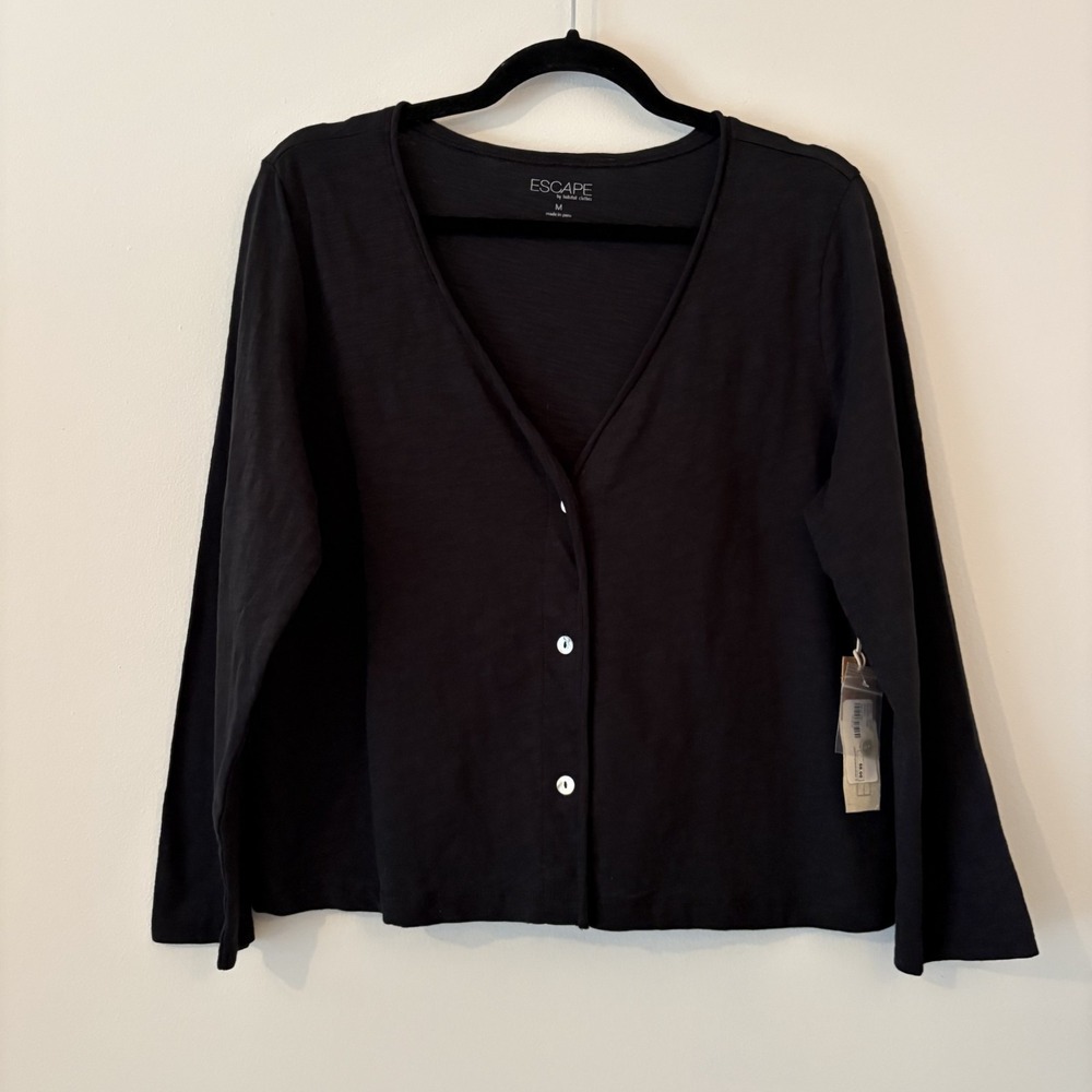 NWT Escape by Habitat Easy Jacket Black Size M Button Up Cotton Lagenlook Boxy